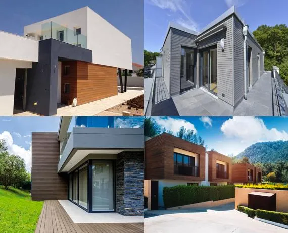 Stylish modern homes using WPC boards for cladding and exterior finishes